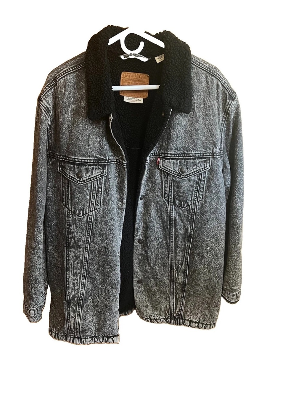 Levi’s Premium 57694 Long Sherpa Trucker Jacket Men XL Acid Wash